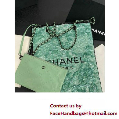 CHANEL Sequins  &  Black Metal GREEN  &  Black Shopping Bag AS4856 2024